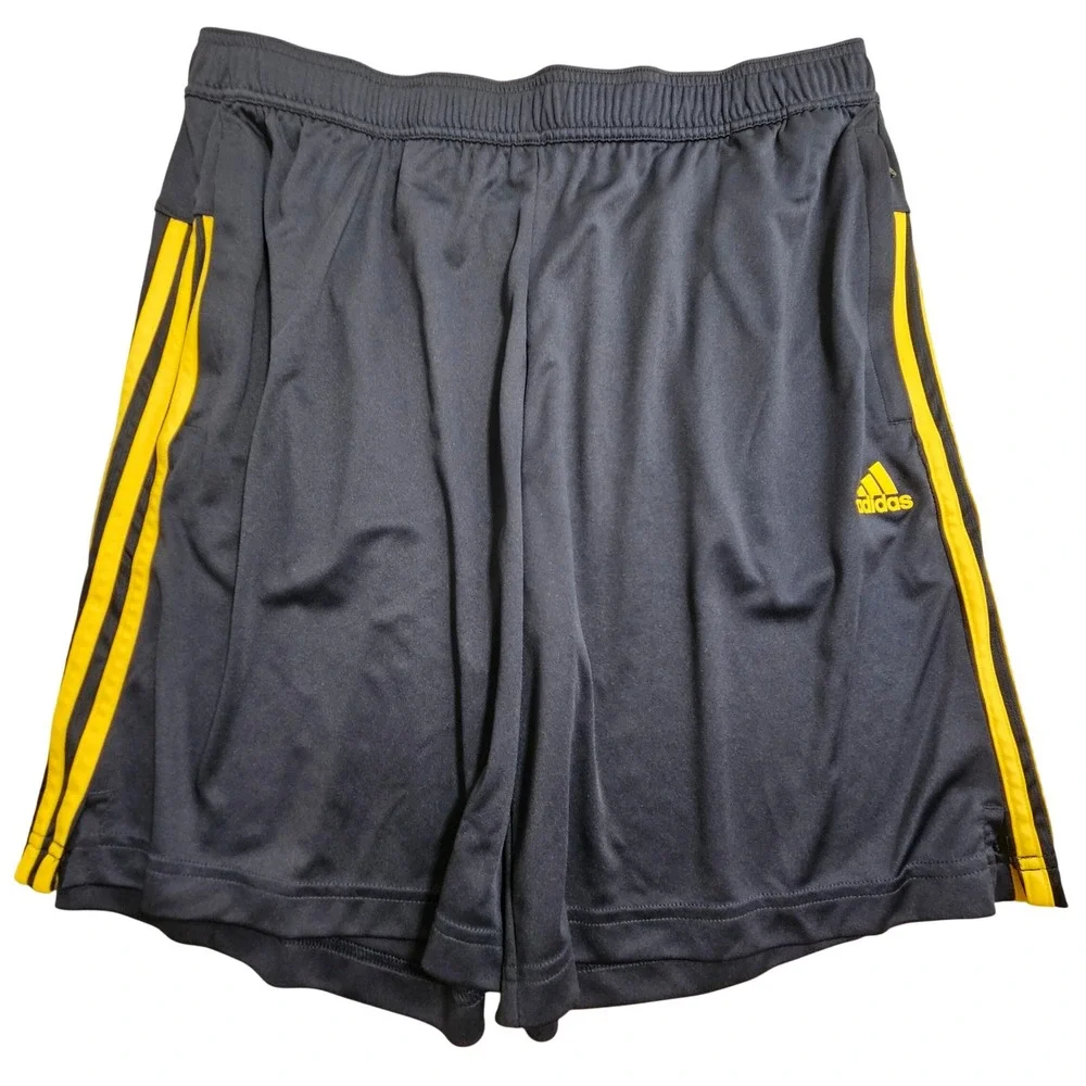 Adidas Athletic Shorts Mens XL Navy Blue Yellow Striped Activewear Pockets